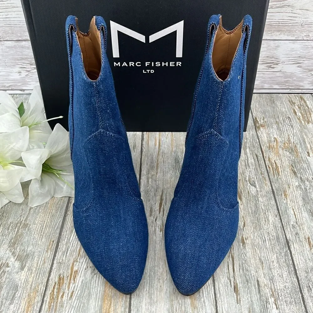 Marc Fisher Carissa Denim Western Bootie Boots Shoes Size 7.5